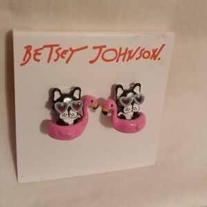 Betsey Johnson Pink Flamingo French Bulldog Earrings